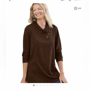 Brown Tunic Swearer Top with Button Detail 2X